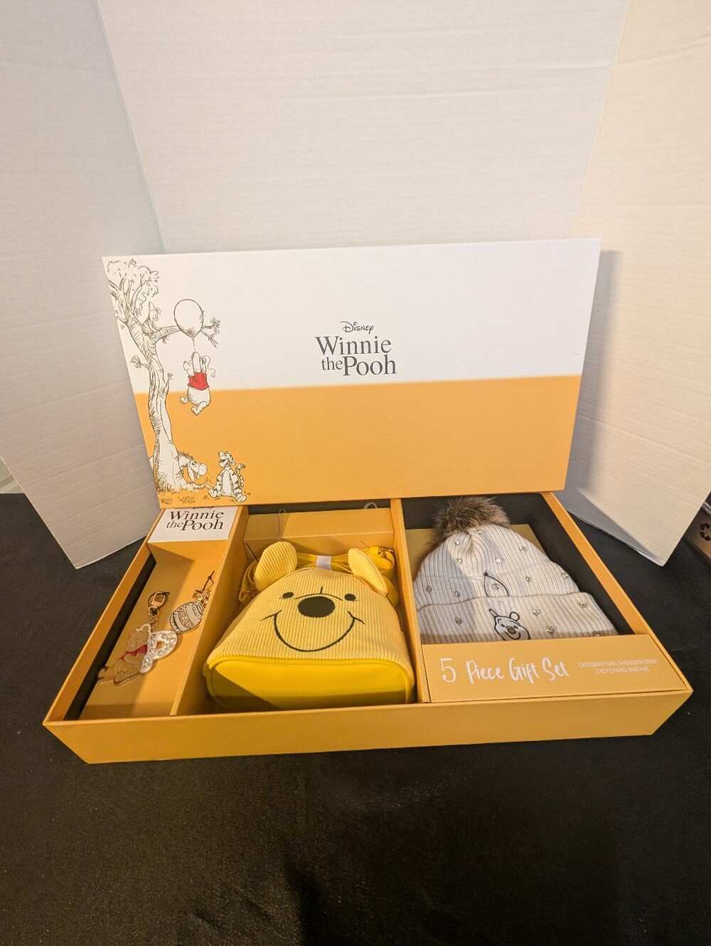 New Winnie The Pooh Set Crossbody Bag 2 Purse Charms Jewelled Hat Gift Box Lot